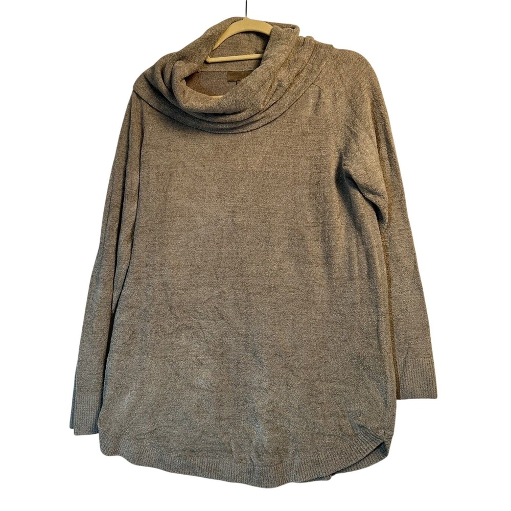 Barefoot Dreams Womens Sweater CozyChic Ultra Lite M Brown Cowl Neck Loungewear